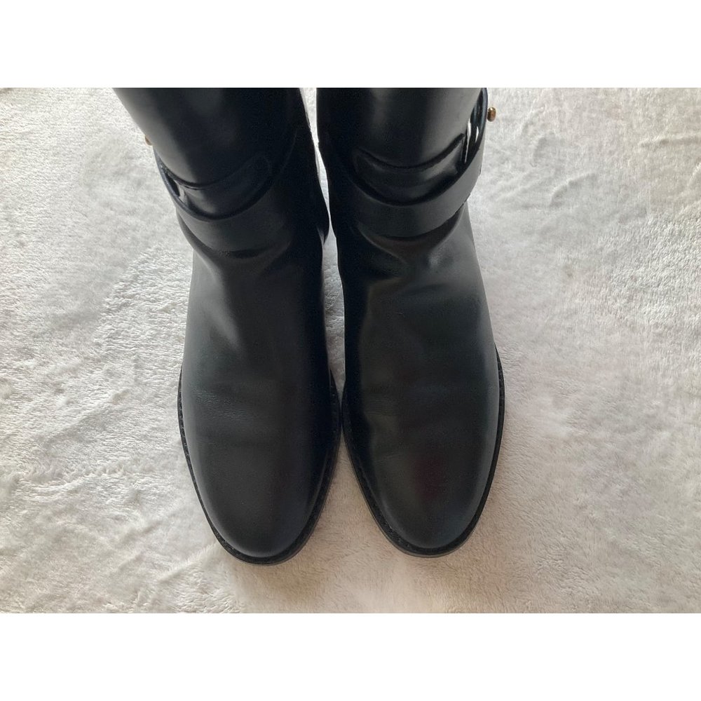 Tory Burch Everly Black Logo Knee High Leather Riding Boots size 7M - Picture 9 of 16